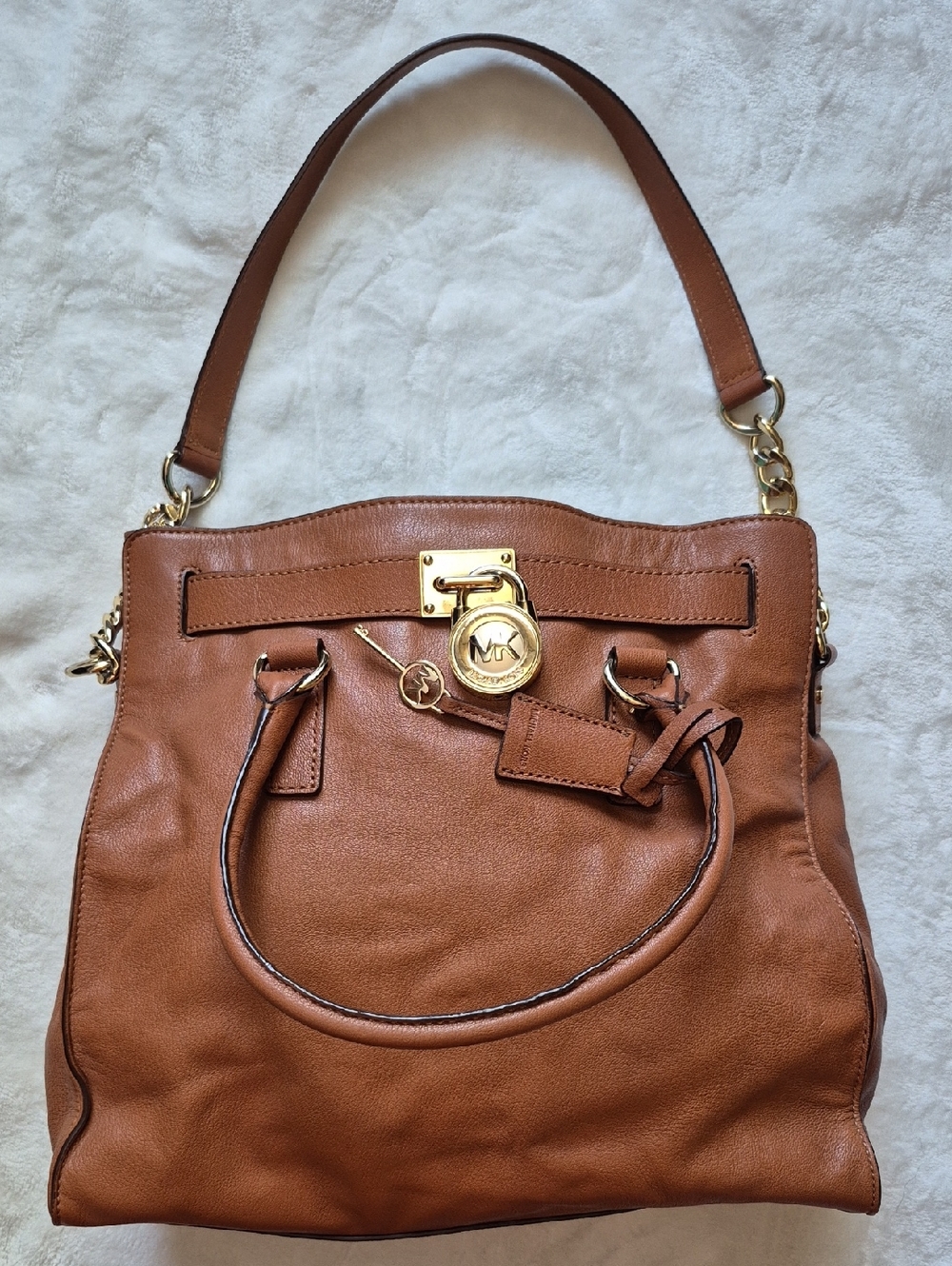 Michael Kors Cognac Leather Satchel with Gold Hardware
